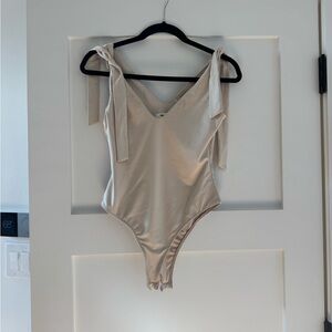Showpo Cream Bodysuit with Shoulder Ties
